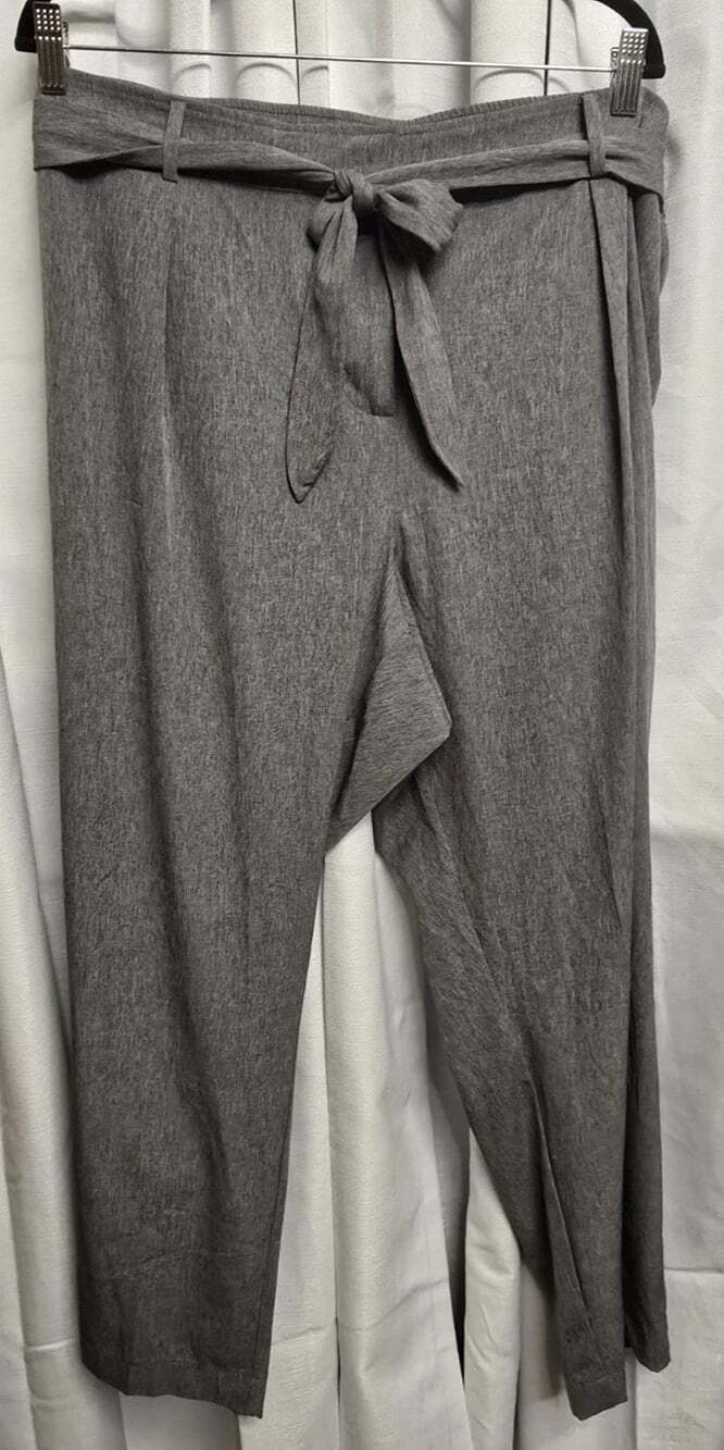 Calvin Klein Women's Plus Size 3X Gray High Rise Tie Waist Tapered Dress Pants